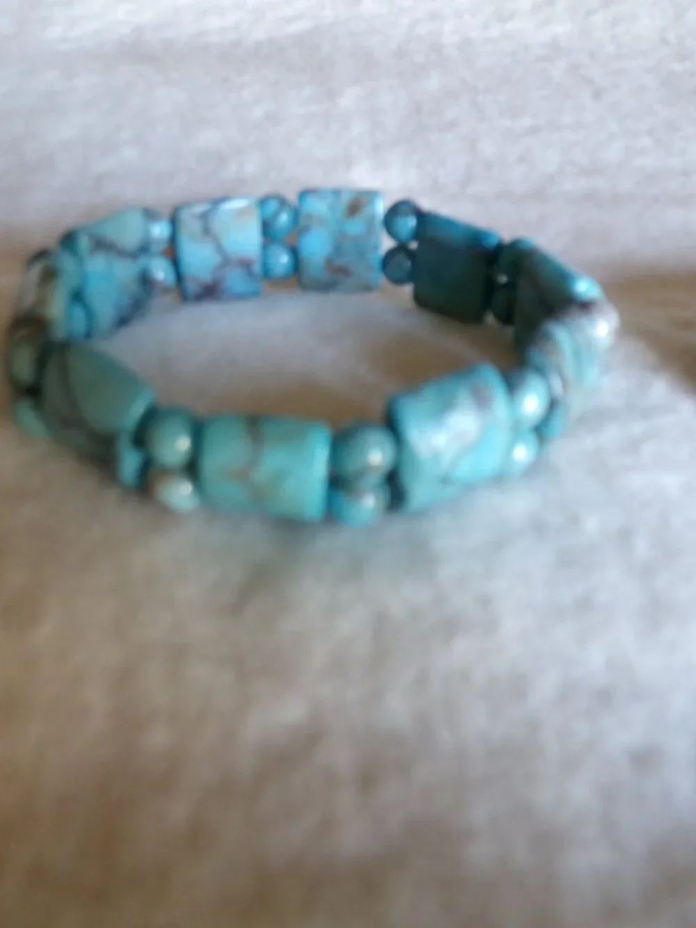 Set of 2 Blue Amazon Jasper and Green Jasper Beaded Stretch Bracelet